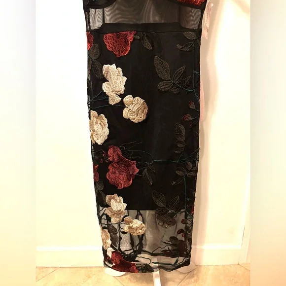 NWT Beautiful Blue Blush Dress with Red and White Floral Details - Picture 3 of 15